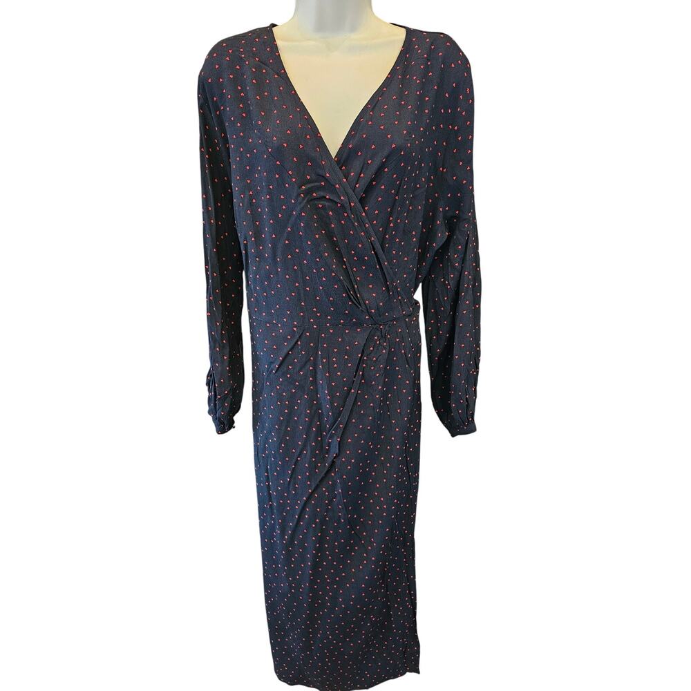 NWT H&M XL Lenzing ecovera hearts navy maxi duster wrap dress casual comfort